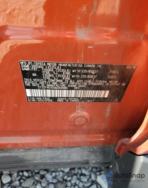 2016 Toyota Rav4 Le из США, поврежденный, VIN 2T3ZFREV5GW269986